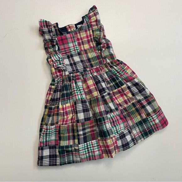 Ralph Lauren Dress Madras Plaid Ruffle Lined Cotton Sleeveless Blue Pink Green - Picture 1 of 9
